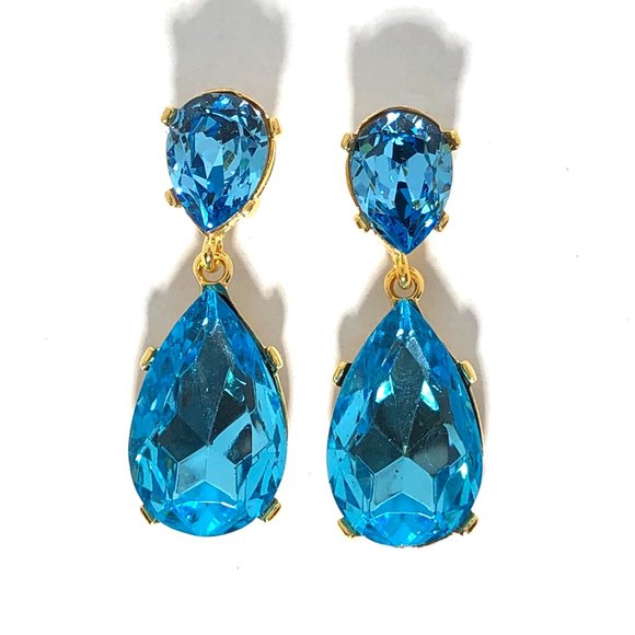 KENNETH JAY LANE, DOUBLE DROP NAVY CRYSTAL EARRING - Picture 11 of 11